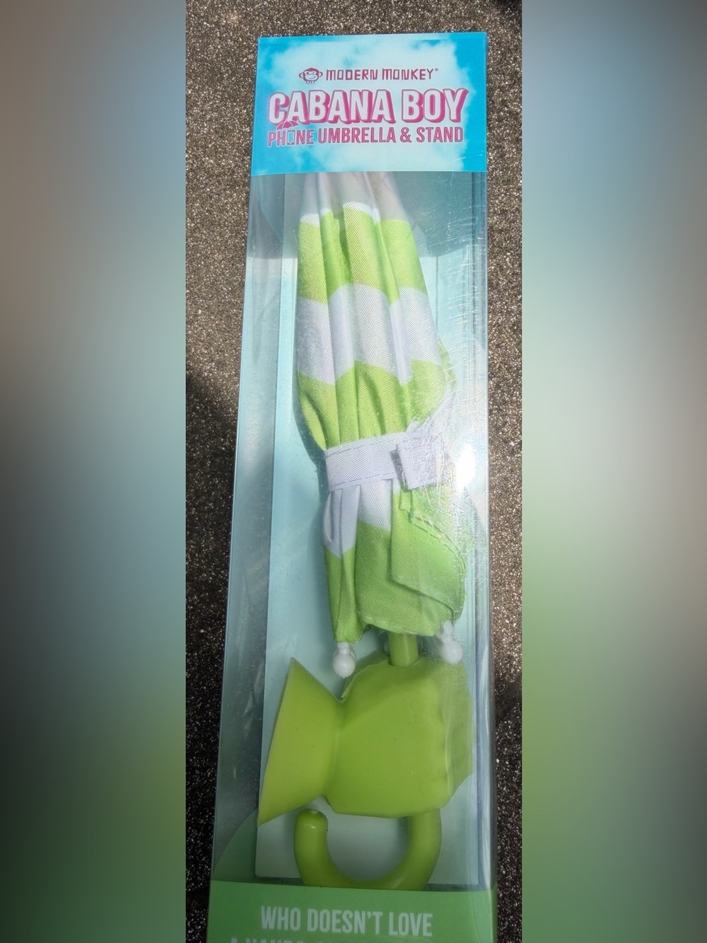 NIB~ Cabana Boy Phone Umbrella & Stand - Lime Green & White